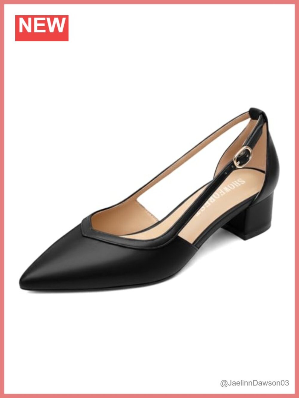 Women's Pointed Toe Low Chunky Heel Pumps, Faux Leather Block Heel Dress Shoes